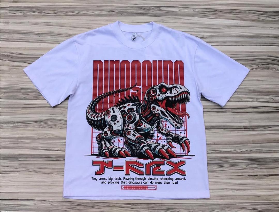 White colored graphic patterned baggy T-shirt with aesthetic design